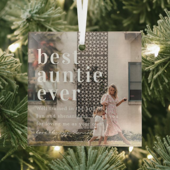 Best Auntie Ever | Quote & Photo Gift  Glass Tree Decoration (Insitu)