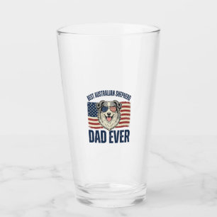 Best Australian Shepherd Dad Ever Patriotic Glass