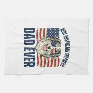 Best Australian Shepherd Dad Ever Patriotic Tea Towel