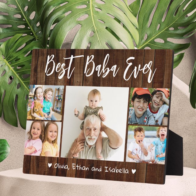 Best Baba Ever Grandkids 5 Photo Collage Wood Plaque (Creator Uploaded)