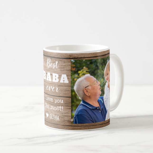 Best Baba Ever Grandpa 2 Photo Collage Rustic Wood Coffee Mug (Front Right)