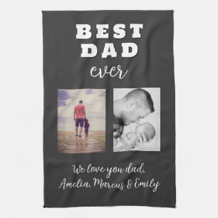 Best Bad Ever Father`s Day 2 Photo Collage Tea Towel