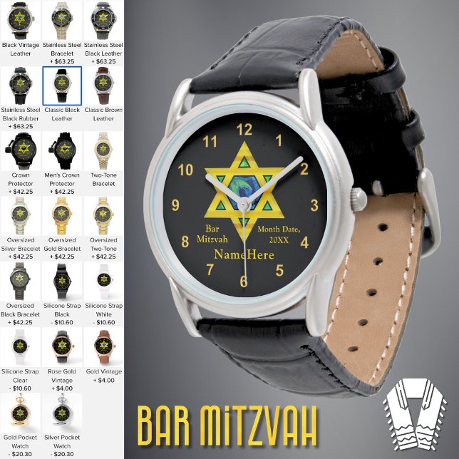 Best, Bar Mitzvah Gift Ideas, Personalised Watch (Personalized Bar Mitzvah Gifts. Bar Mitzvah Watch. Bar Mitzvah Presents. Star of David Gift Ideas.)
