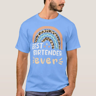Best Bartender ever Leopard Rainbow Gift Mom T-Shirt