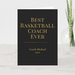 Best Basketball Coach Ever Elegant Black Gold Thank You Card