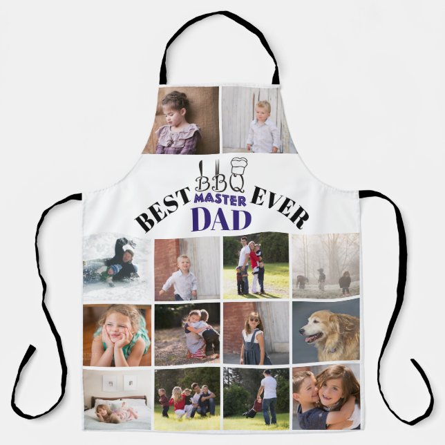 Best BBQ master dad Fathers Day blue photo Apron (Front)