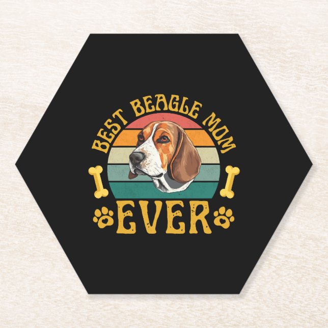 Best Beagle Mum Ever, Funny Beagle Dog Canine Paper Coaster (Front)
