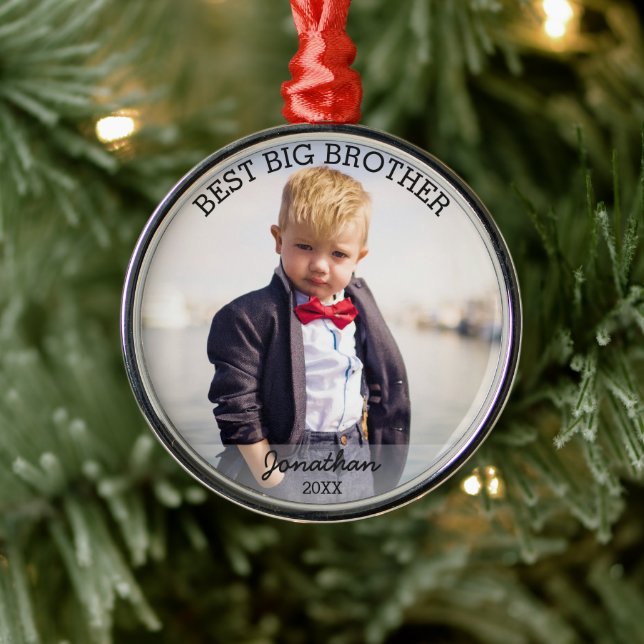 Best Big Brother New Baby Custom Christmas Photo Metal Tree Decoration (Tree)