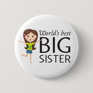 Best big sister with happy cartoon pinback button