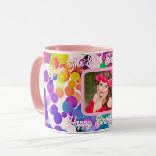 Best Birthday Ever Colourful Bokeh Pink Photo Name Mug