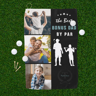 Best Bonus Dad By Par   Monogram Photo Collage Golf Towel