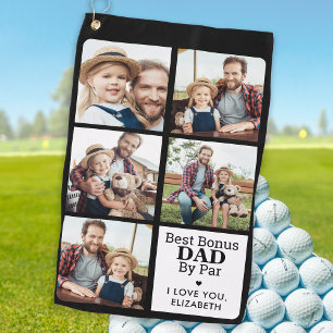 Best BONUS DAD By Par Personalised 5 Photo Collage Golf Towel