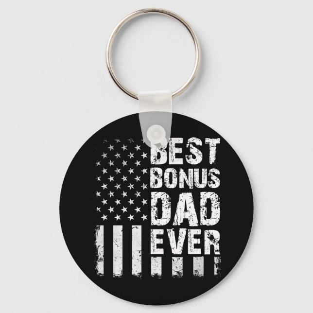 Best Bonus Dad Ever American Flag Key Ring (Front)