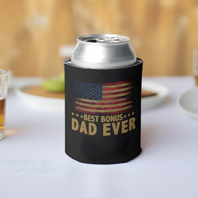 Best Bonus Dad Ever For Stepdad American Flag Can Cooler (Creator Uploaded)