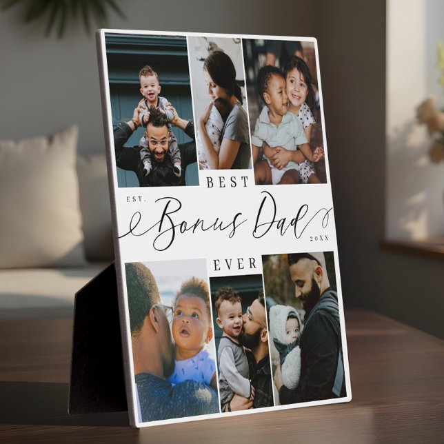 Best Bonus Dad Ever Script Fathers Day Photo Plaque (Best Bonus Dad Ever Script Fathers Day Photo Plaque)