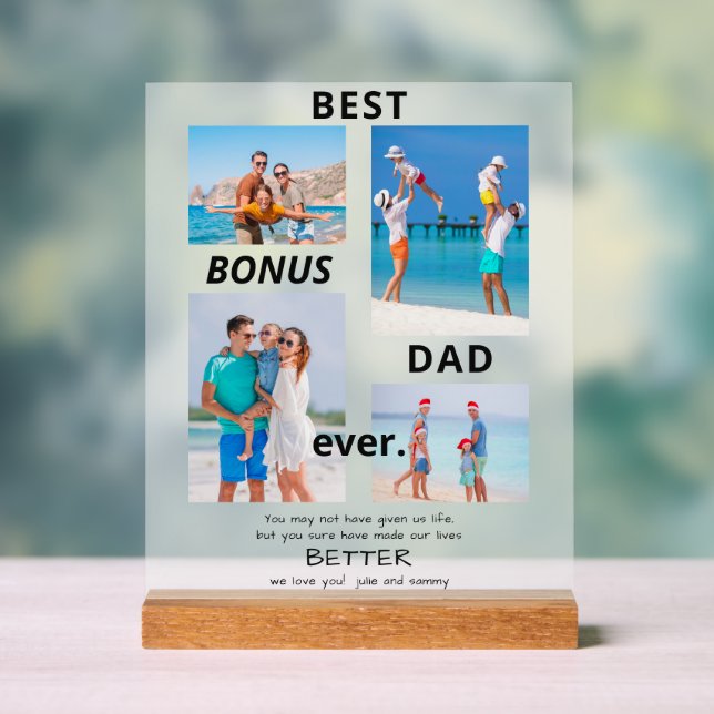 Best Bonus Dad Ever Stepdad 4 Photo Father's Day   Acrylic Sign (Neutral)