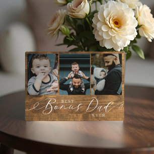 Best Bonus Dad Ever Woodgrain Fathers Day Photo Plaque