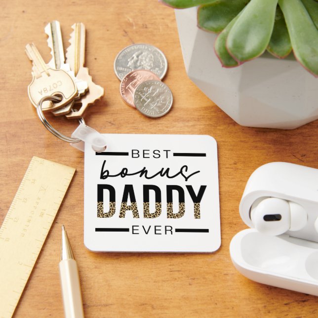Best Bonus Daddy Ever Leopard Typography Key Ring (Desk)