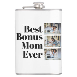 Best Bonus Mum Ever Mother's Day 3 Photo Collage Hip Flask