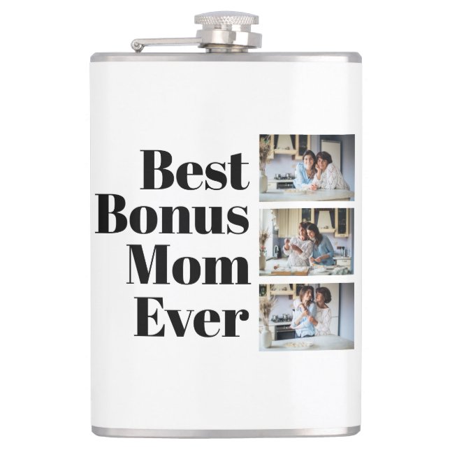 Best Bonus Mum Ever Mother's Day 3 Photo Collage Hip Flask (Front)
