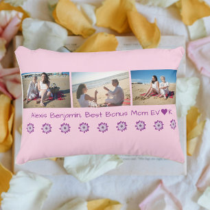 Best Bonus Mum Ever, w/ Heart. Name + 3 Photos Decorative Cushion