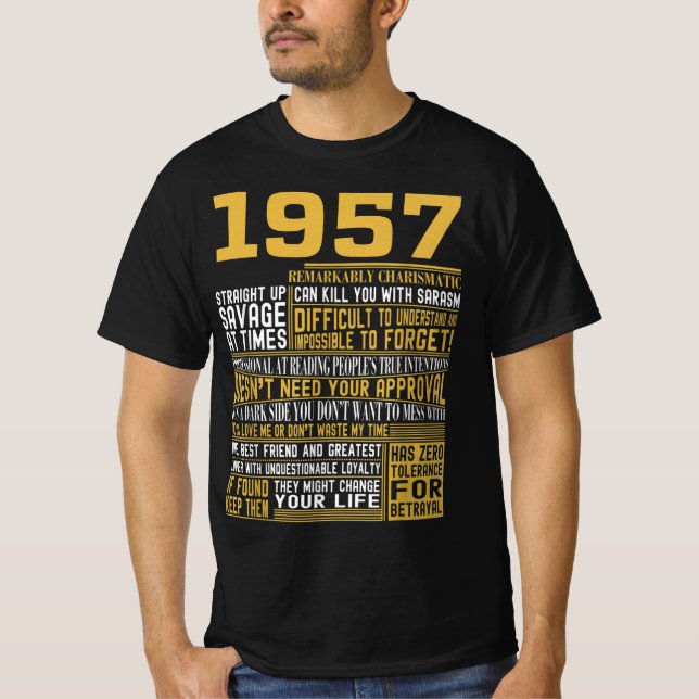 Best Born in 1957 Facts for Mens, Womens, Bday Gif T-Shirt (Front)