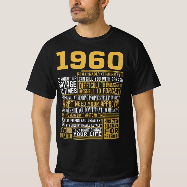 Best Born in 1960 Facts for Mens, Womens, Bday Gif T-Shirt (Front)