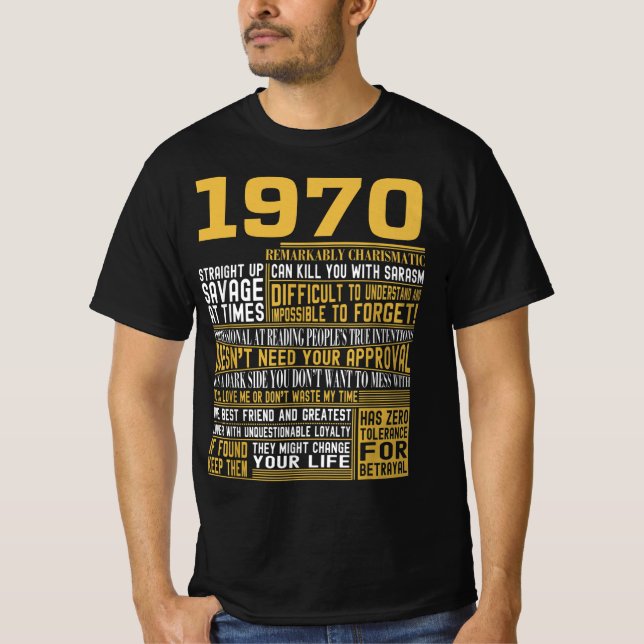 Best Born in 1970 Facts for Mens, Womens, Bday Gif T-Shirt (Front)