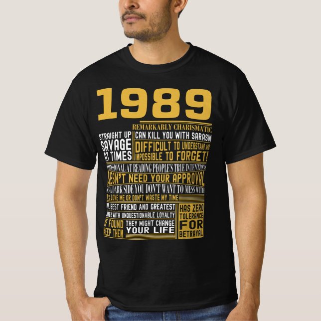 Best Born in 1989 Facts for Mens, Womens, Bday Gif T-Shirt (Front)