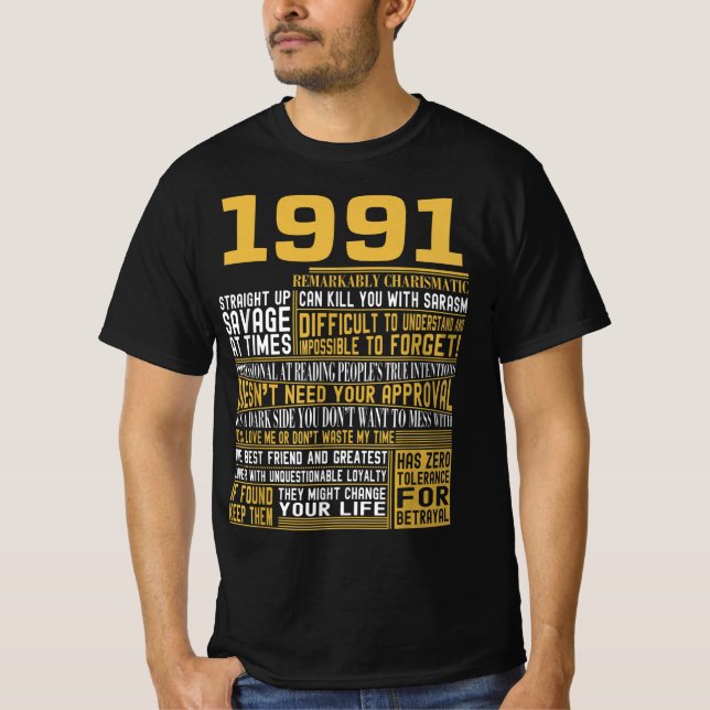 Best Born in 1991 Facts for Mens, Womens, Bday Gif T-Shirt (Front)