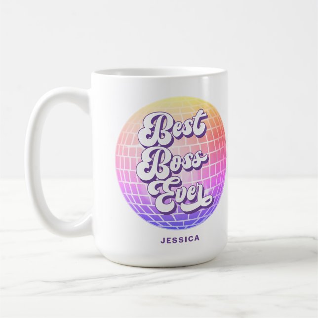 Best Boss Ever | Colourful Disco Ball | Custom Nam Coffee Mug (Left)
