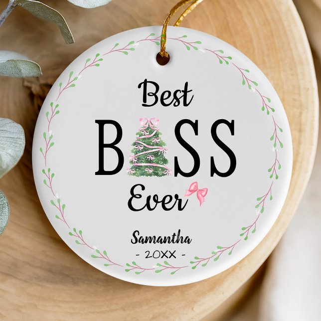 Best boss ever coworker wreath christmas tree ceramic tree decoration (Creator Uploaded)