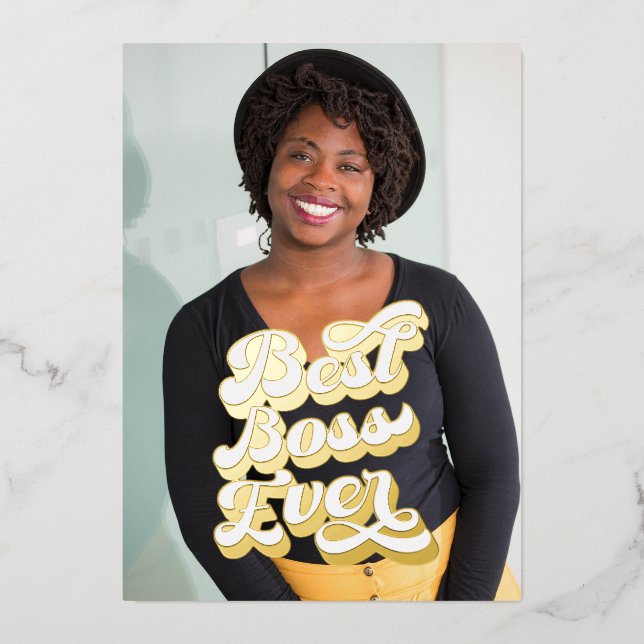 Best Boss Ever Custom Gold Photo Flat Cards (Front)