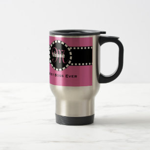 Best BOSS Ever Monogram and Custom Name PINK Travel Mug