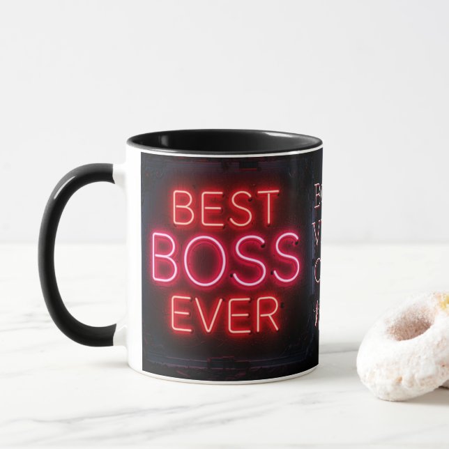 Best Boss Ever Neon Lights and Quote Mug (With Donut)