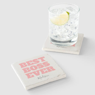 Best Boss Ever Pink Typography Script Personalised Stone Coaster