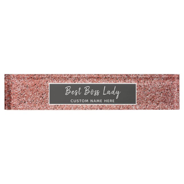 Best Boss Lady Rose Gold Glitter Personalised Nameplate (Front)