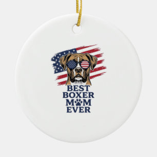 Best Boxer Mum Ever Patriotic Dog Shirt Design_1 Ceramic Tree Decoration
