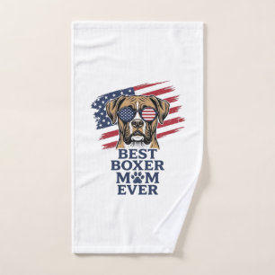 Best Boxer Mum Ever Patriotic Dog Shirt Design_1 Hand Towel