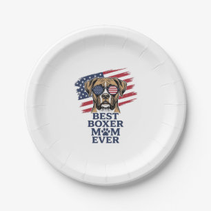 Best Boxer Mum Ever Patriotic Dog Shirt Design_1 Paper Plate