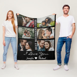 Best Boyfriend Ever Custom Photo Collage Black Fleece Blanket