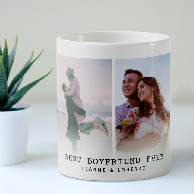Best Boyfriend Ever | Modern 4 Photo Collage Coffee Mug (Creator Uploaded)