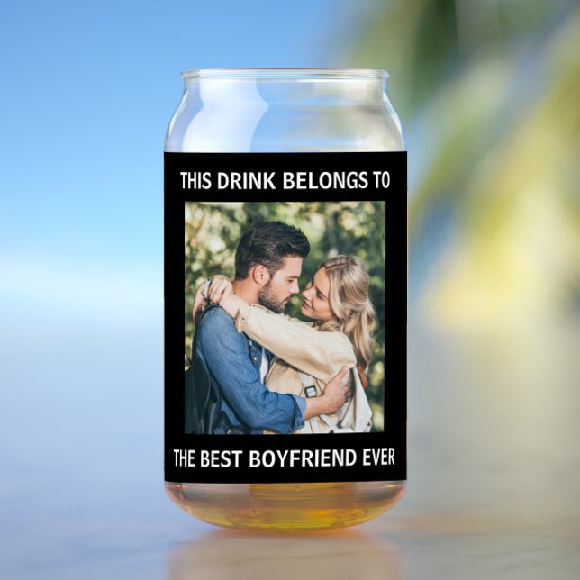 Best Boyfriend Ever Personalised Photo Black Can Glass (Creator Uploaded)