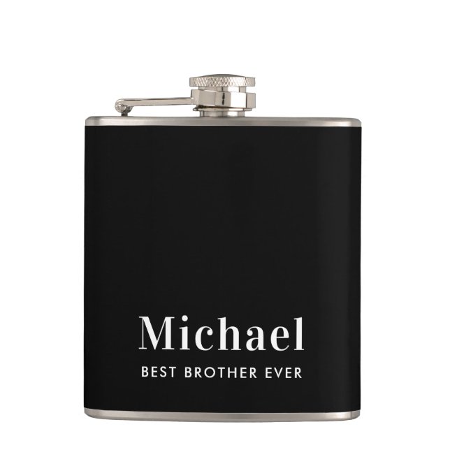 Best Brother Ever Monogram Black Hip Flask (Front)
