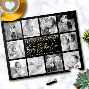 Best Bubbie Ever 10 Photo Collage Gold Glitter Jigsaw Puzzle