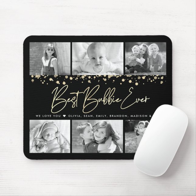 Best Bubbie Ever Gold Glitter 6 Photo Collage Chic Mouse Pad (With Mouse)