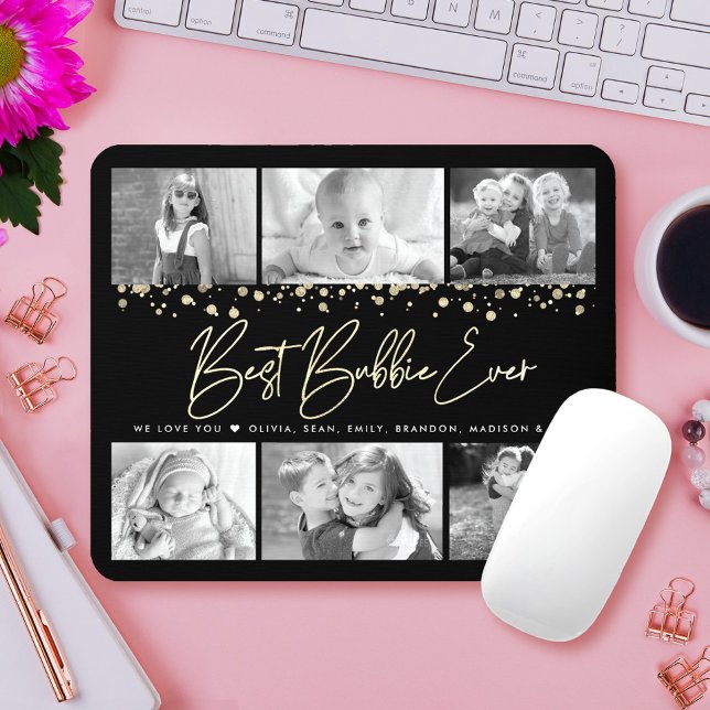 Best Bubbie Ever Gold Glitter 6 Photo Collage Chic Mouse Pad (Creator Uploaded)