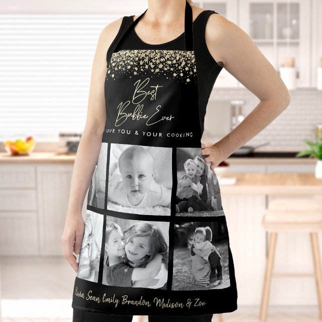 Best Bubbie Ever Kitchen Chef Gold 6 Photo Collage Apron (Creator Uploaded)