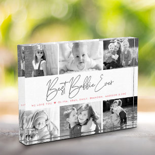 Best Bubbie Ever Modern Grey Script Custom Collage Photo Block