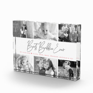 Best Bubbie Ever Modern Grey Script Custom Collage Photo Block